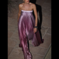Ombre Strapless Pleated Evening Dress