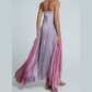 Ombre Strapless Pleated Evening Dress