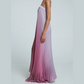 Ombre Strapless Pleated Evening Dress