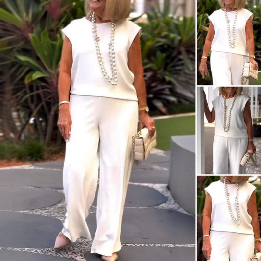 💕Begrenzte Zeit 50% Rabatt💕Set aus ärmellosem Oberteil und Hose mit Rundhalsausschnitt für Damen