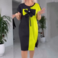 Lässiges schwarzes und grünes Patchworkkleid für Damen