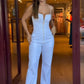 Schlanker, sexy, trägerloser Jumpsuit mit Reißverschluss und Tasche für Damen