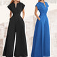 50%Rabatt🔥Damen-Jumpsuit mit V-Ausschnitt, kurzen Ärmeln und weitem Bein