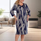 Elegantes Damenkleid mit abstraktem Print und 3/4-Ärmeln