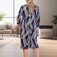 Elegantes Damenkleid mit abstraktem Print und 3/4-Ärmeln