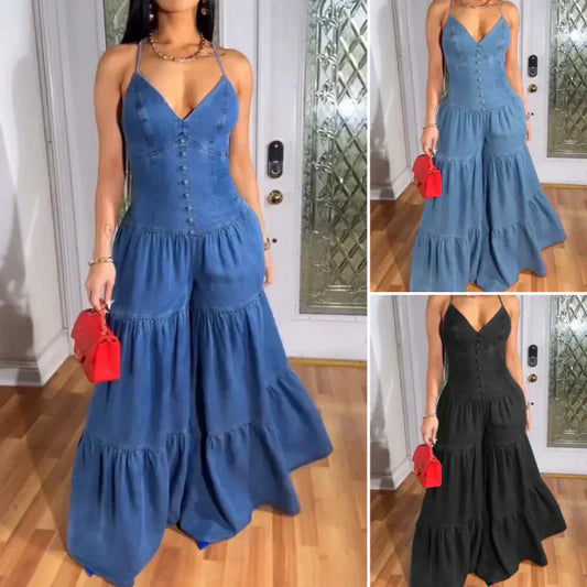 🌷Was soll ich morgen anziehen?🍃Sexy rückenfreier Damen-Jumpsuit mit V-Ausschnitt