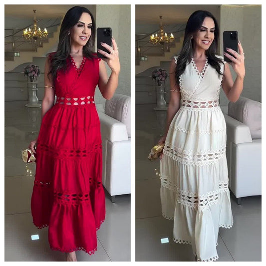 V-Ausschnitt Ärmelloses Kleid mit Cut-Out