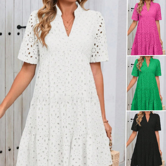👗Sommerneuheit💃Damenkleid mit V-Ausschnitt, A-Linie, Cut-outs und Print