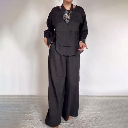 🌟Exklusive 50 % RABATT🧥+👖Lässige, lockere 2-teilige Outfits für Damen, Satin-Oberteil und Hose