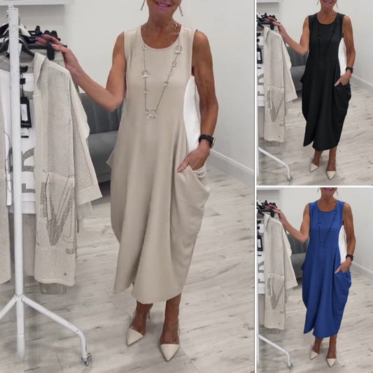 Schlichtes ärmelloses Kleid mit Taschen👗🌞