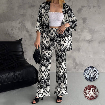 🔥Gedruckte mittlere Ahnung Cardigan & Trendy Wide-Bein-Hosen zweiteiliger Set🔥