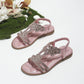 🔥Summer Hot Sale - schickes florales Strass -Flachsandalen mit floralem Strass