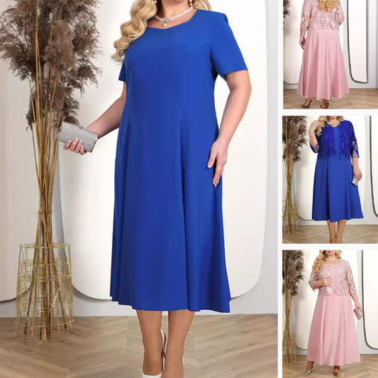 Damen-Set aus einfarbigem Kleid und bestickter Spitzenjacke