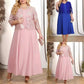 Damen-Set aus einfarbigem Kleid und bestickter Spitzenjacke