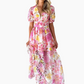 Damen Kleid mit lebhaftem Druck, V-Ausschnitt und Lochmuster