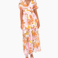 Damen Kleid mit lebhaftem Druck, V-Ausschnitt und Lochmuster