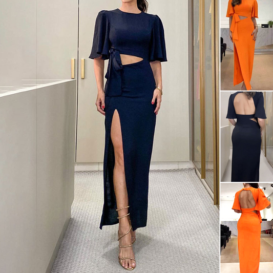 Rückenfreies Midikleid mit Taillenausschnitt und Schlitz