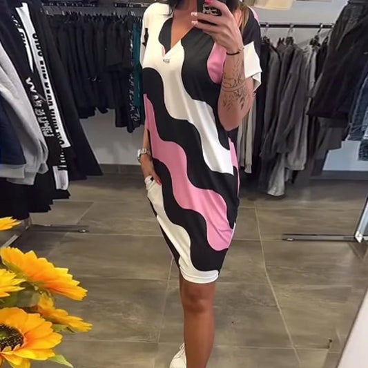 Damen Kleid mit V-Ausschnitt und kurzen Ärmeln