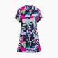 Modisches Kurzarm-Hemdblusenkleid für Damen mit Print und Knopfleiste