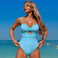 Damen einteiliger Badeanzug mit Cut-Out vorne und Farbblock-Design