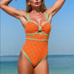 Damen einteiliger Badeanzug mit Cut-Out vorne und Farbblock-Design