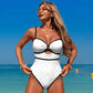 Damen einteiliger Badeanzug mit Cut-Out vorne und Farbblock-Design