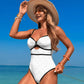 Damen einteiliger Badeanzug mit Cut-Out vorne und Farbblock-Design