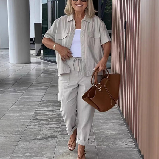 💖Kurzarmhemd und weite Hose aus Baumwolle und Leinen