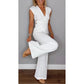 ⏳Zeitlich begrenztes Special⏰Damen elegantes Set: Oberteil mit V-Ausschnitt und Hose