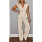 ⏳Zeitlich begrenztes Special⏰Damen elegantes Set: Oberteil mit V-Ausschnitt und Hose