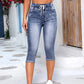 Lässige Damenjeans mit hoher Taille und Kordelzug