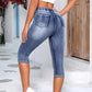 Lässige Damenjeans mit hoher Taille und Kordelzug