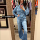 🌙 Denim Dreams Pyjama-Set – Gemütliche Passform, weiche Loungewear im Denim-Look für Komfort die ganze Nacht 🌟