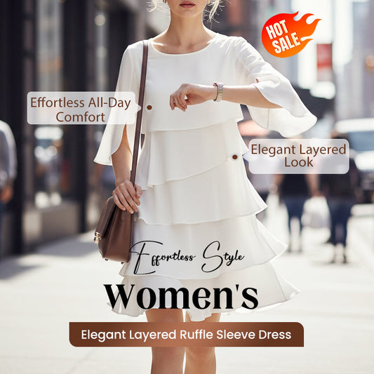 👗50% RABATT! ✨ Damen Kleid – Rundhals, Kaskaden-Rüschen & Mehrlagig – Elegant, Schmeichelhaft & Perfekt für Sommer & Anlässe 🌸