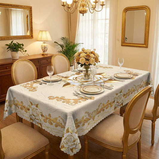 Wasserdichte goldene Rosen-Tischdecke