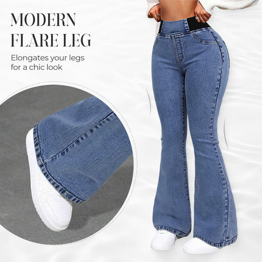 Damen High-Waist Schlagjeans aus Stretch-Denim