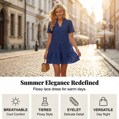 👗 60% RABATT! 🌞 Baumwoll-Sommerkleid mit Edler Lochstickerei – Luftig, Elegant & Perfekt Für Warme Tage 🌸