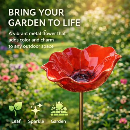 Handgefertigter Gartenstecker: Dekoratives Vogelhäuschen aus Metall im Blumen-Design