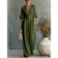 🎁👗 50% RABATT! Hochtaillierter Weitbein-Jumpsuit mit V-Ausschnitt – luftig, bequem, vielseitig – ideal für Reisen & Urlaub. 🏖️💫