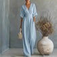 🎁👗 50% RABATT! Hochtaillierter Weitbein-Jumpsuit mit V-Ausschnitt – luftig, bequem, vielseitig – ideal für Reisen & Urlaub. 🏖️💫